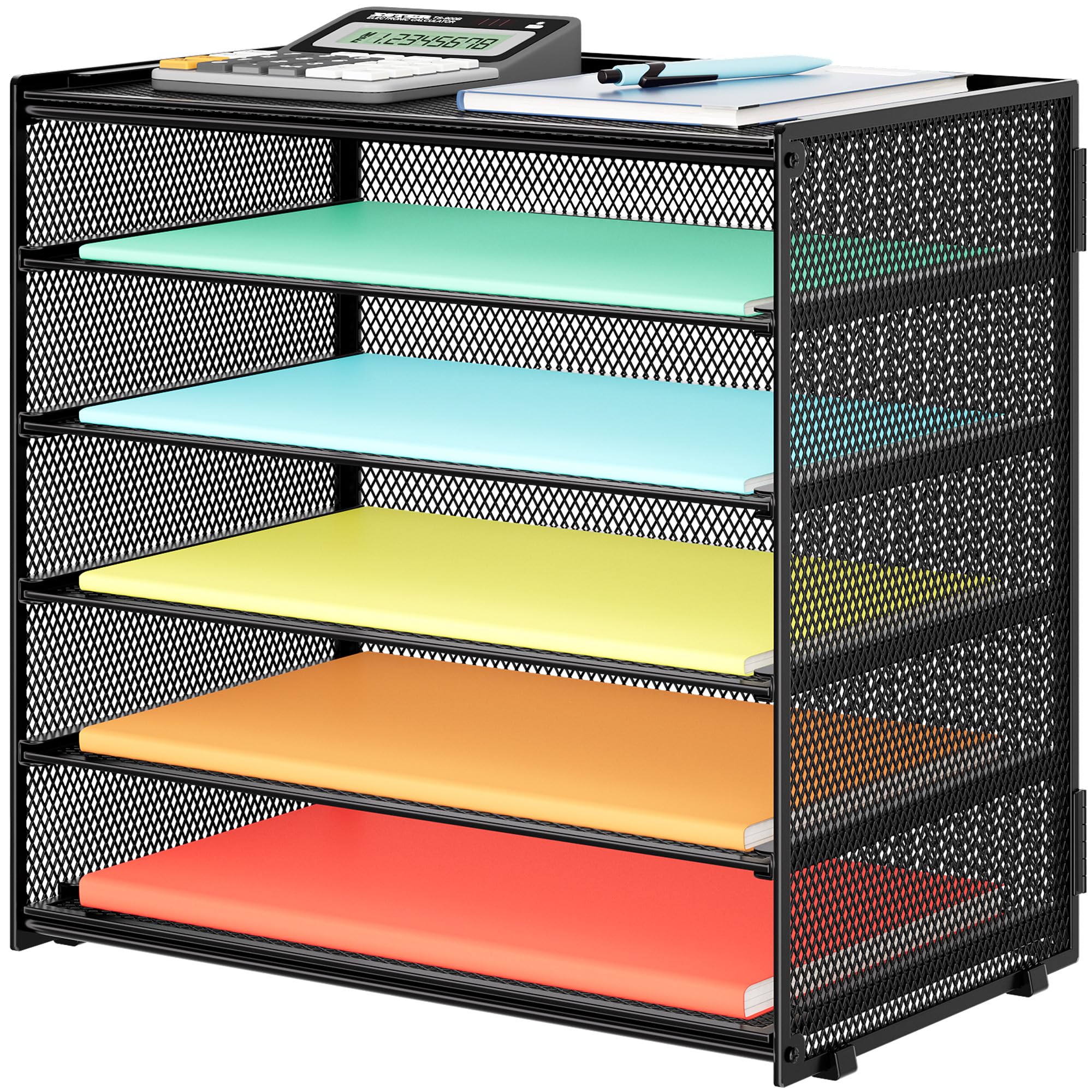 Biciyarn 6 Tier Paper Organizer, Metal Mesh Desk File Folder, Letter Tray Organizer, Paper Sorter Desk Organizers For Office, Ho