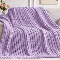 Negwoo Chunky Knit Throw Blanket, 40'*50' Knitted Throw Blankets For Bed Couch, Handmade Thick Light Purple Crochet Blanket Bi