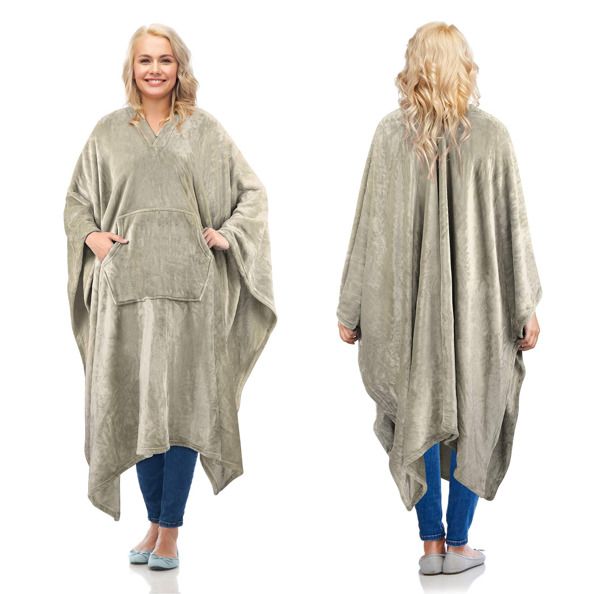 Catalonia Fleece Wearable Blanket Poncho For Adult Women Men, Travel Wrap Blanket Cape With Pocket | Warm, Soft, Cozy, Snuggly,
