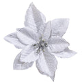Winlyn 24 Set Christmas Silver Glitter Poinsettia Flower Picks Christmas Tree Ornaments for White Silver Christmas Tree Wreaths 
