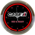 Case IH International Harvester Red and Ready Neon Clock 15 Inch Diameter with Chrome Rim and Red Neon - 8CASEC