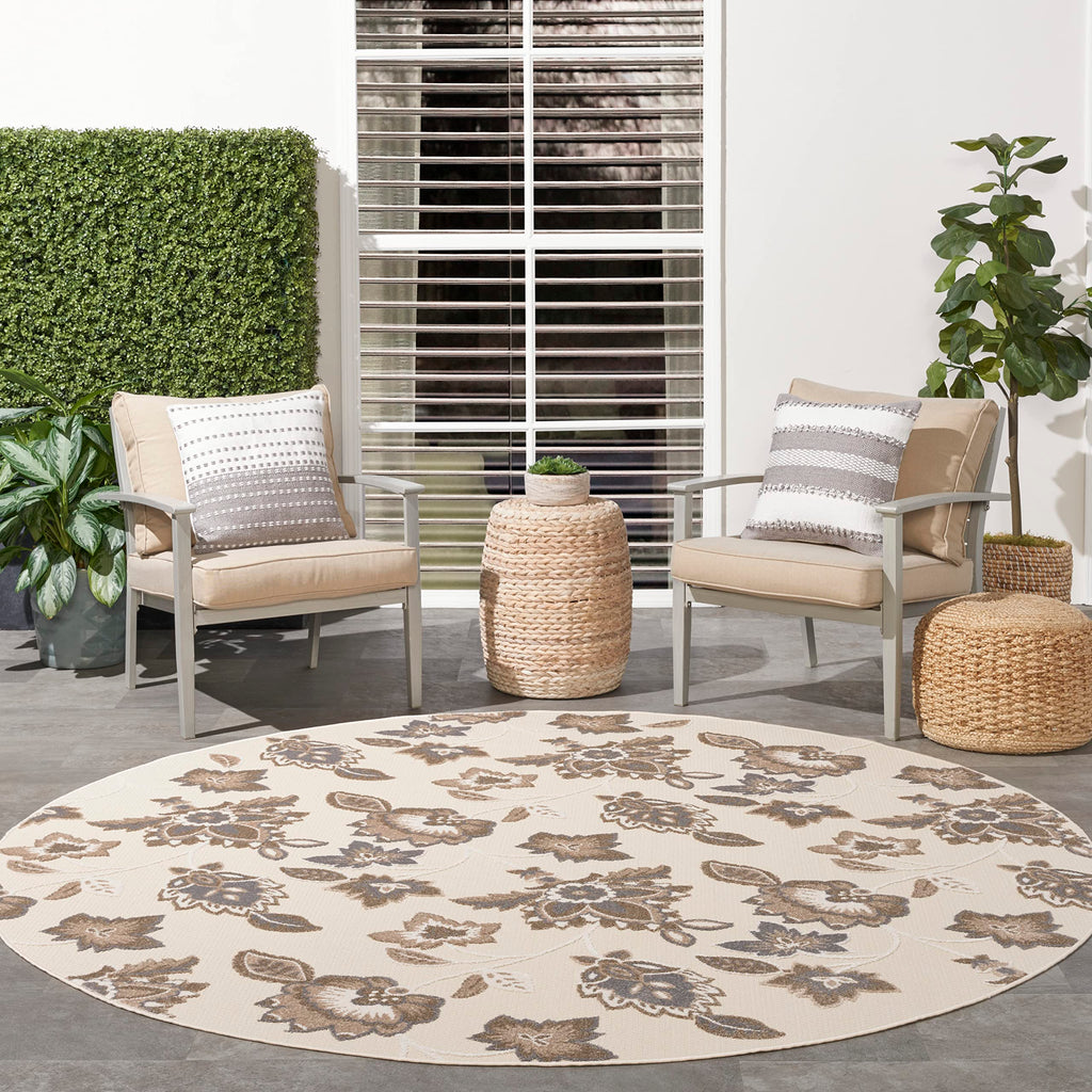 Nourison Aloha Indoor-Outdoor Beige 7?0?X Round Area Rug, Easy Cleaning, Non Shedding, Bed Room, Living Room, Dining Room, Backyard, Deck, Patio (8 Round)