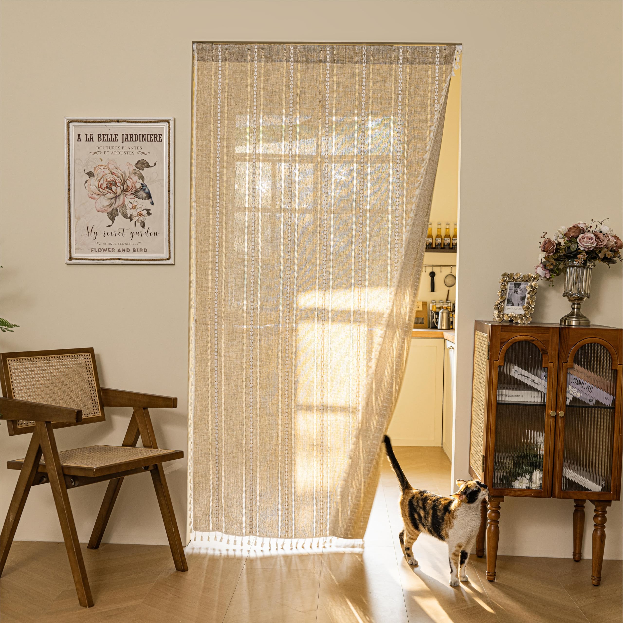 Sutuo Home Boho Door Curtains for Doorway, Bohemian Semi Blackout Curtains Privacy Embroidery Drape Decor for Temporary Room Div