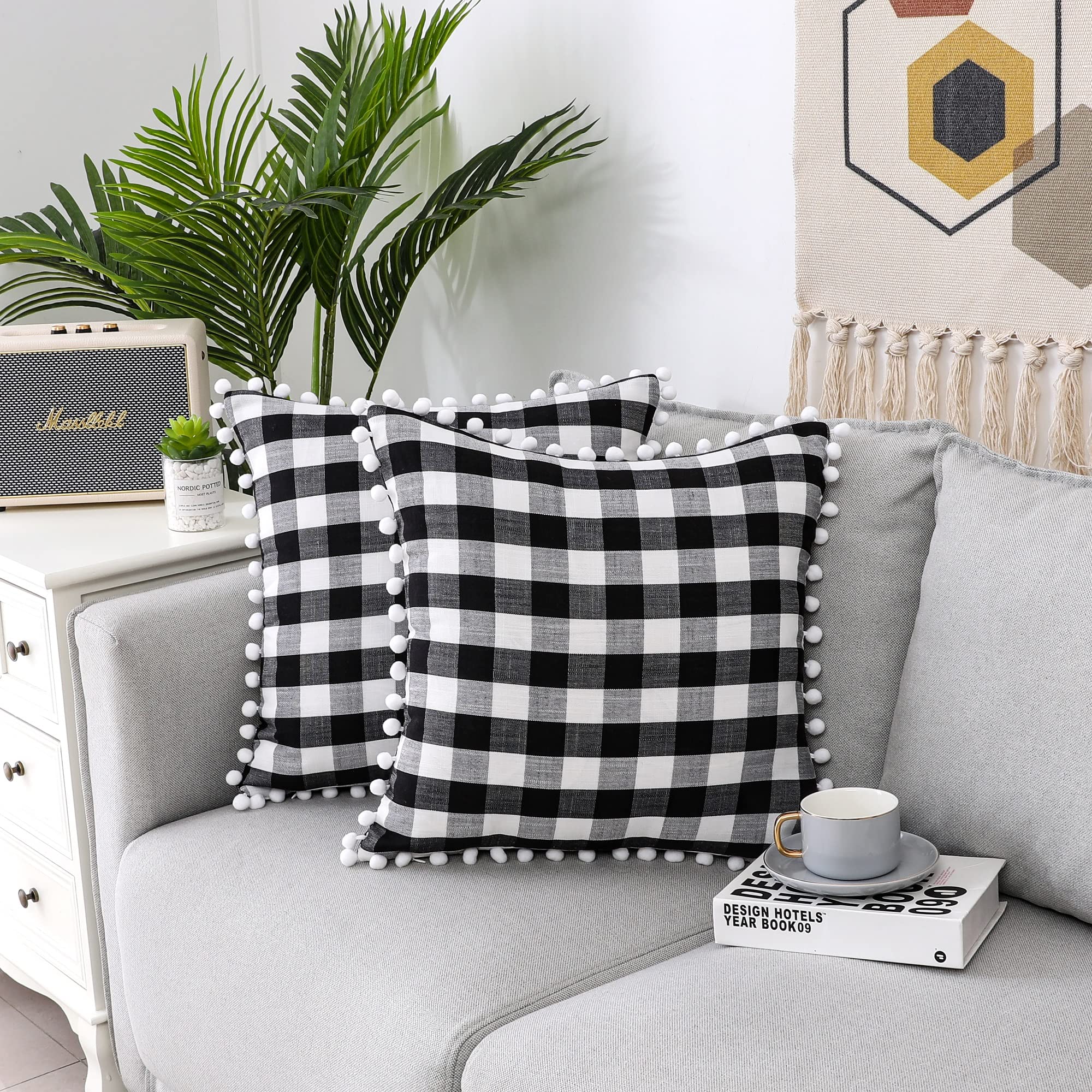 Zjdecor Black And White Buffalo Check Plaid Fall Throw Pillow Covers Pillowcase Set Of 2, Gingham Farmhouse Rustic Pillow Shams