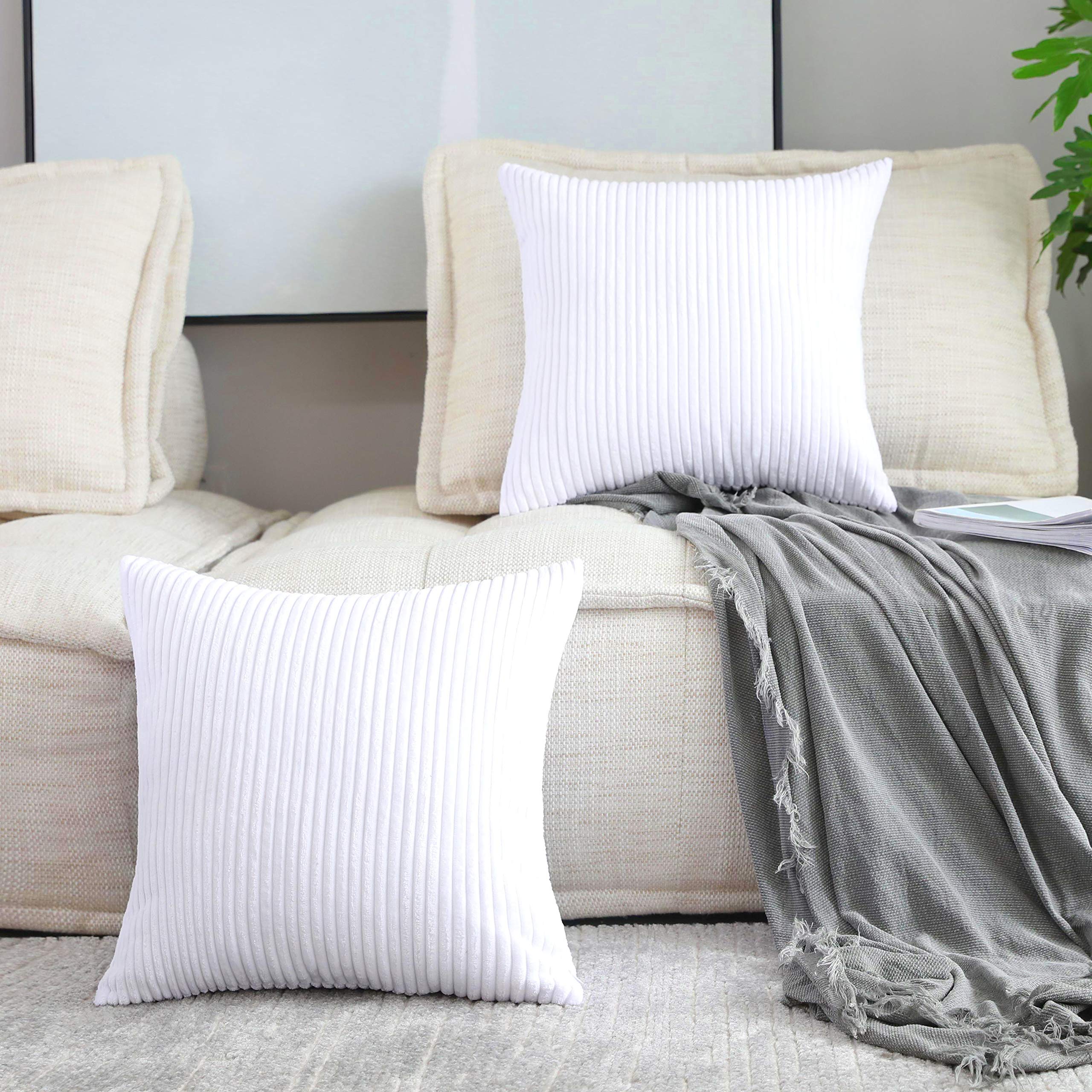 Home Brilliant Decorative Pillow Covers 18X18 Supersoft Striped Velvet Throw Pillow Covers Set Of 2 Cushion Cover For Chair, 18