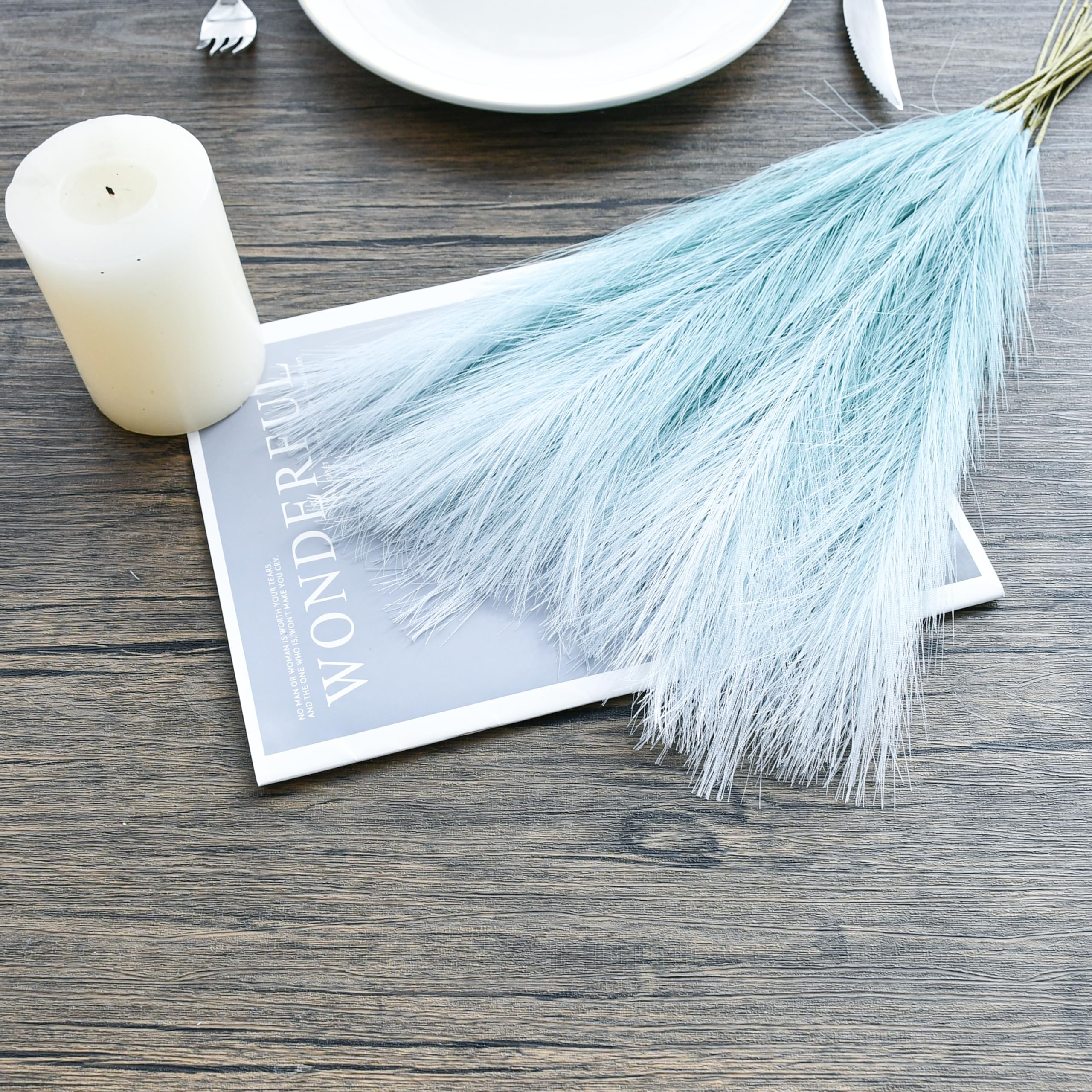Mandy'S 20Pcs Teal Silk Pampas Grass Artificial Fake Flowers 18'' For Mother'S Day Easter Home Kitchen Wedding Decorations Weddi