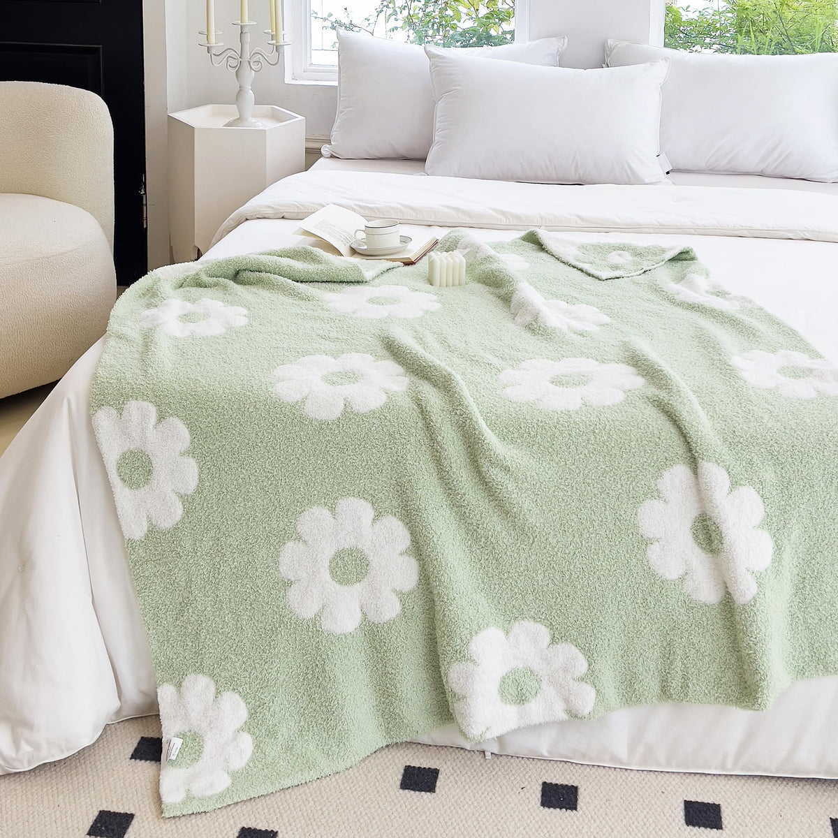 Niditw Ultra Soft Cozy Green Plants Sunflower Throw Blanket Microfiber Flowers Daisy Knitted Blanket Lightweight Fluffy Fleece B