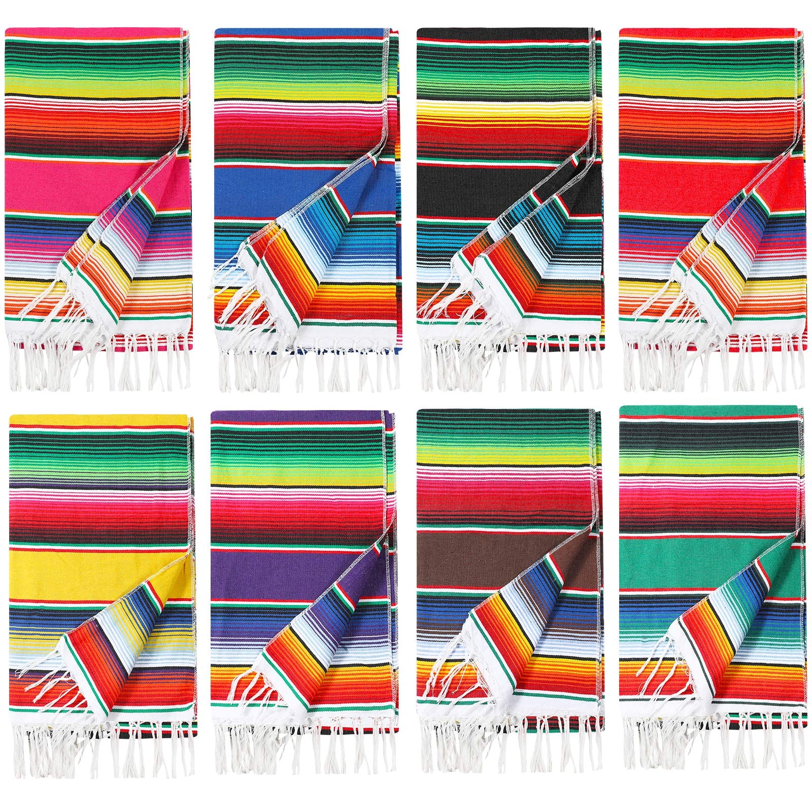 8 Pcs Large Mexican Blankets Bulk Authentic Mexican Serape Blanket Mexican Striped Throw Blanket Colorful Fiesta Beach Blanket F