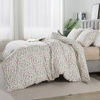 Honeilife Duvet Dover King Size - 100% Cotton Comforter Cover Floral Duvet Cover Sets, Breathable Duvet Cover With Zipper Closur