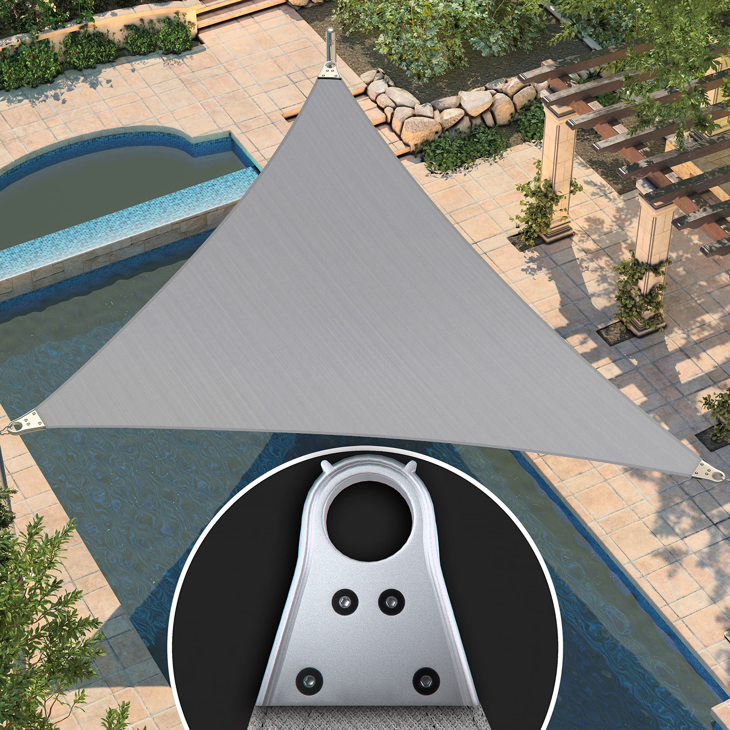 Amgo 32' X 32' X 45.25' Grey Triangle Super Ring Sun Shade Sail Order To Make Upf50+ Agsrt Canopy Awning Shades For Patio, 98% U
