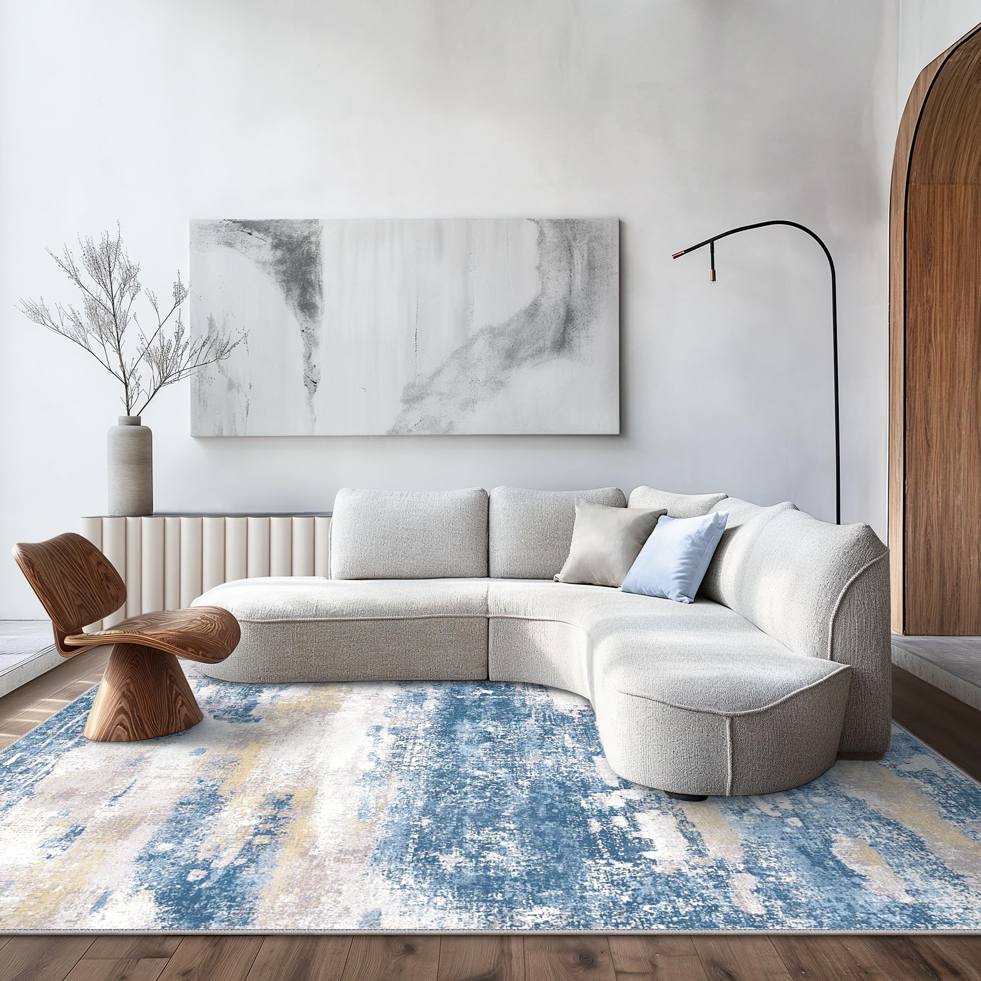BEIMO Area Rugs 8x10 for Living Room Bedroom, Modern Abstract Machine Washable Soft Blue Rug, Floor Carpet with Non Slip Backing