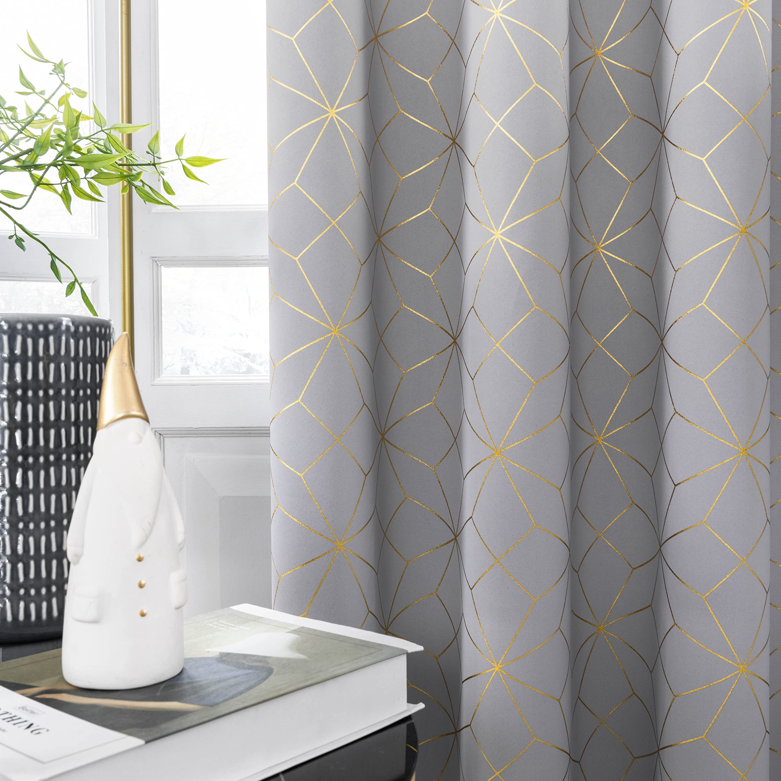 Beauoop 100% Blackout Curtains 84 Inches Long For Bedroom Living Room Moroccan Gold Patterned Drapes Thermal Insulated Grommet T