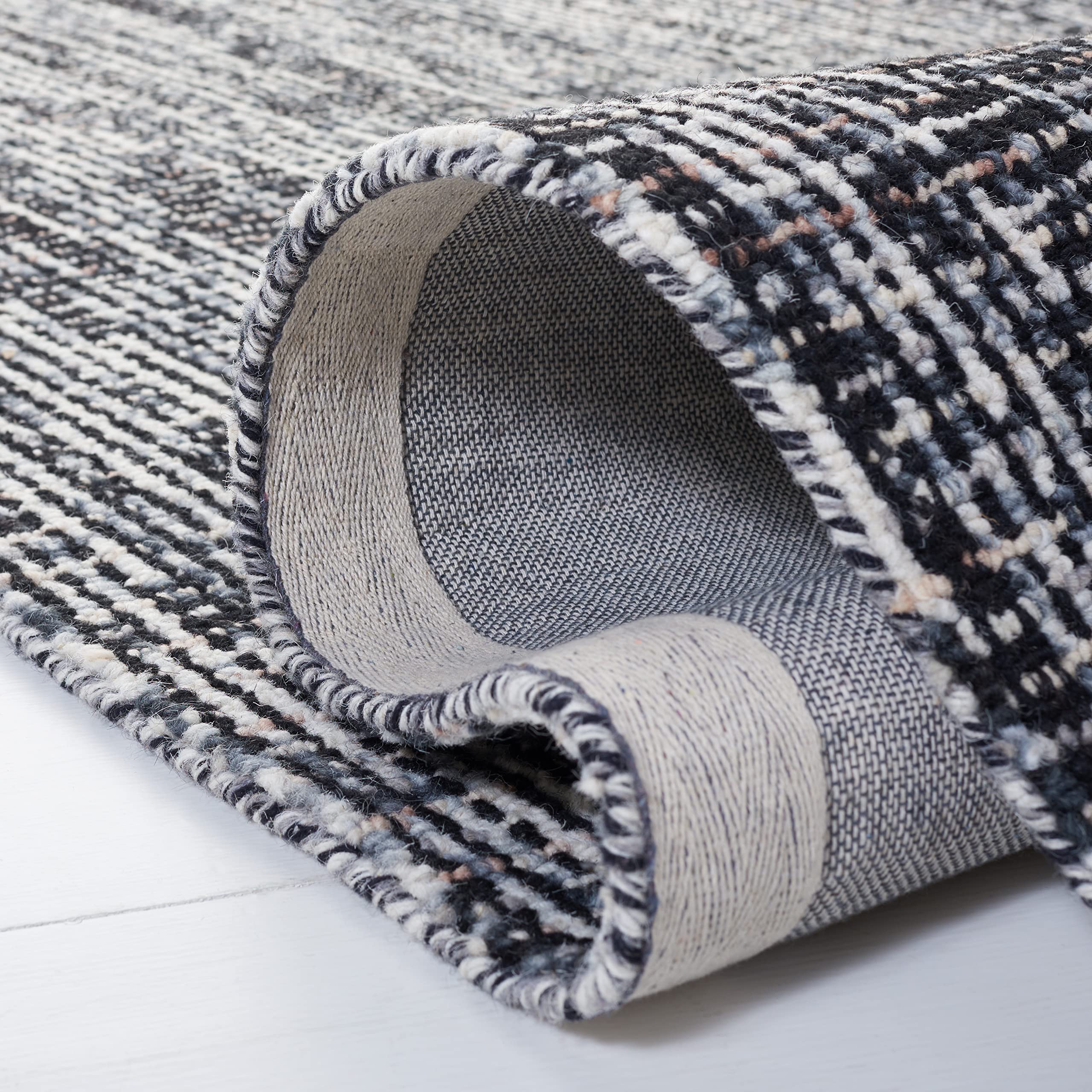 Safavieh Abstract Collection Area Rug - 6' X 9', Black & Grey, Handmade Wool, Ideal For High Traffic Areas In Living Room, Bedro