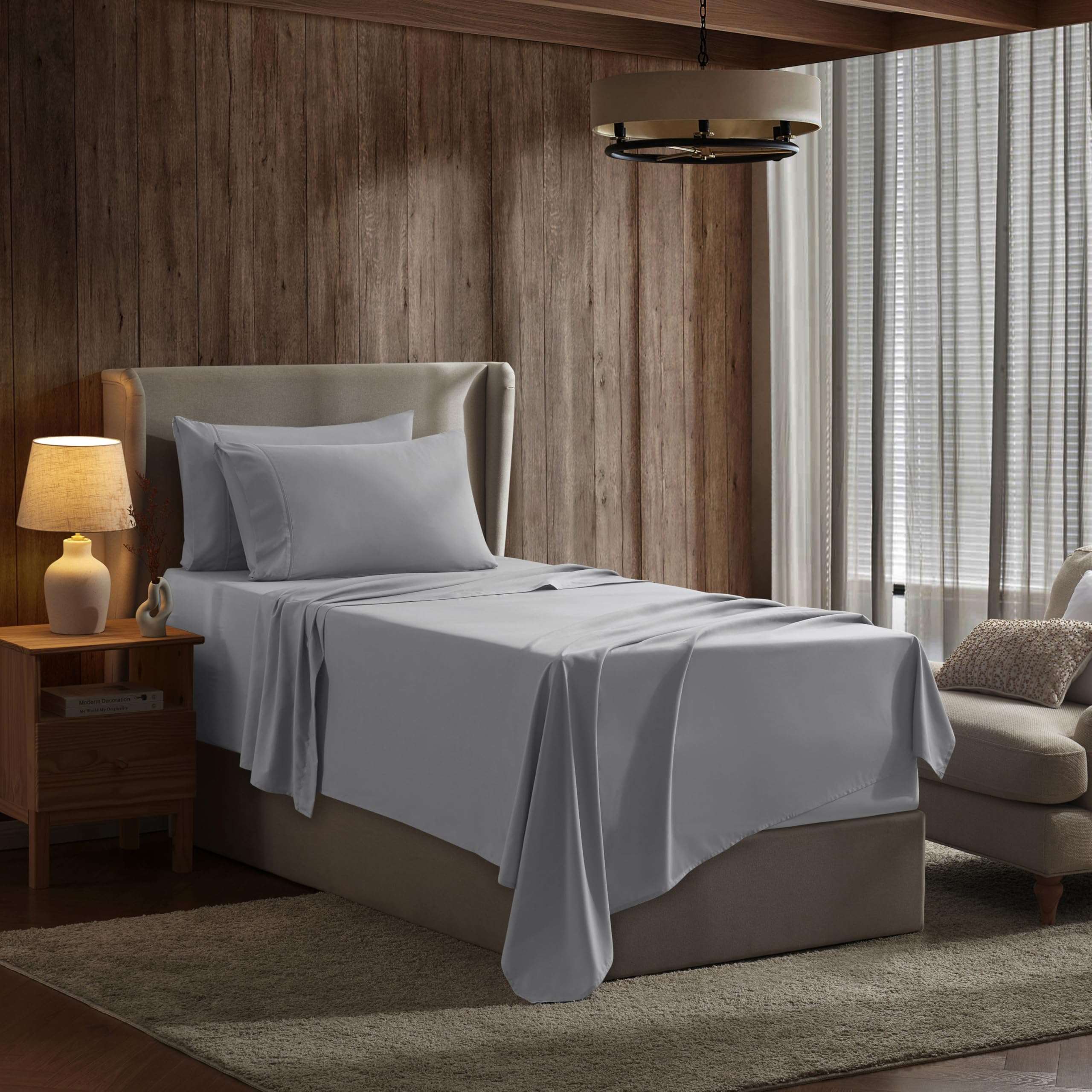 Nestl Twin Sheets Set- 3 Piece Twin Bed Sheets, Deep Pocket, Hotel Luxury, Extra Soft, Breathable And Cooling, Grey Sheets For T