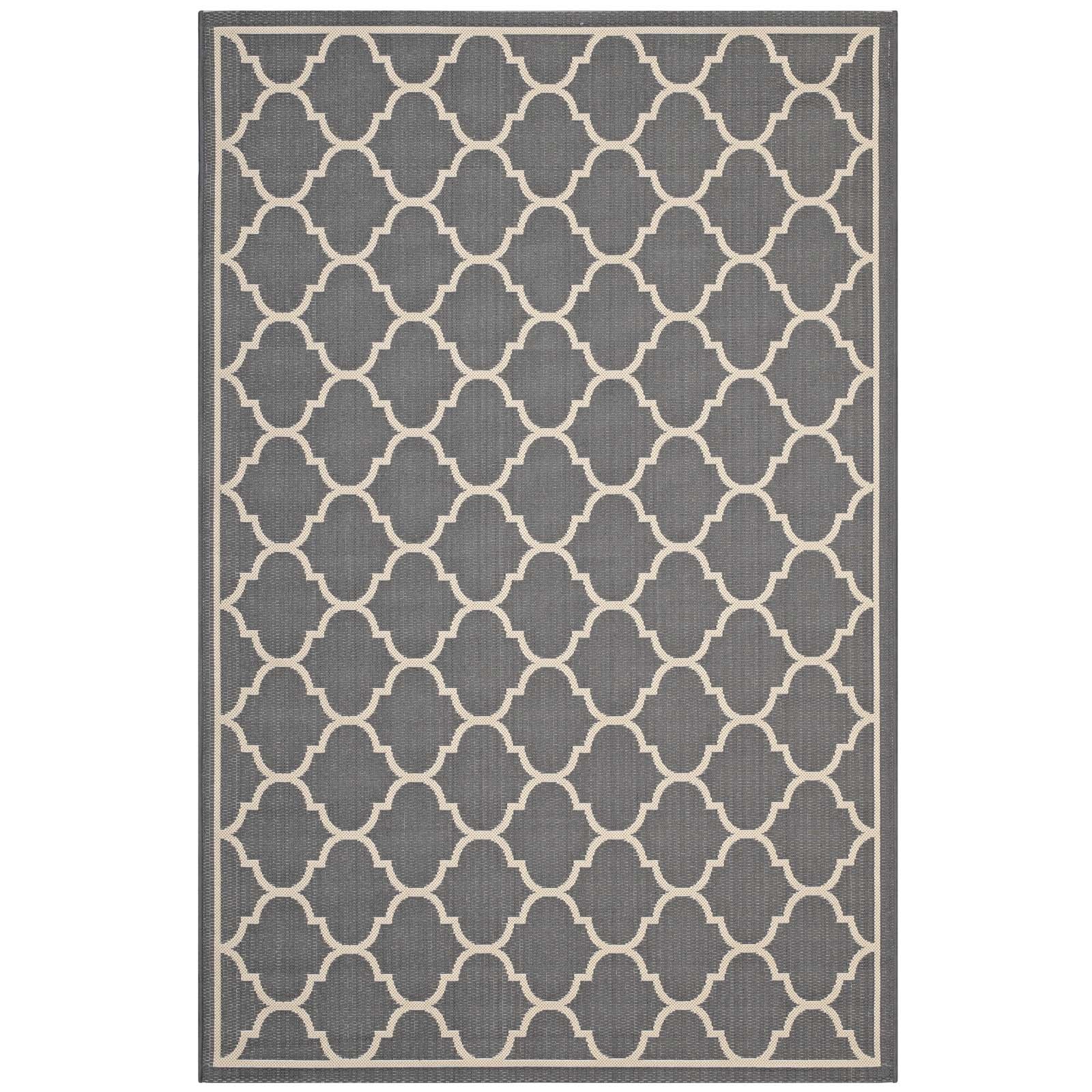 Modway Avena Moroccan Quatrefoil Trellis 5X8 Indoor And Outdoor In Gray And Beige