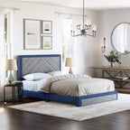 Boyd Sleep Barcelona Upholstered Platform Bed with Headboard and Durable Mattress Foundation with Strong 14 Wood Slat Supports, No BoxSpring Required: Queen, Blue/Gray