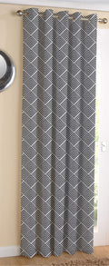 AIRWILL Cotton Diamond Check Designed Blackout and Room Darkening 5ft Window Curtains Pack of 1 pc. (Geometric  Black)