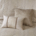 Madison Park Camelia Cozy Comforter Set-Trendy Design All Season Down Alternative Luxury Bedding With Matching Shams, Decorative Pillows, California King (104 In X 92 In), Natural 8 Piece
