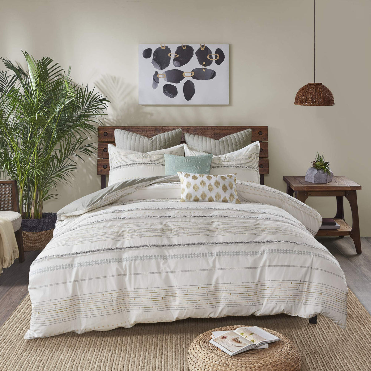 Ink+Ivy Nea 100% Cotton Duvet Set Mid Century Modern Design, All Season Comforter Cover Bedding Set, Matching Shams, King/Cal Ki