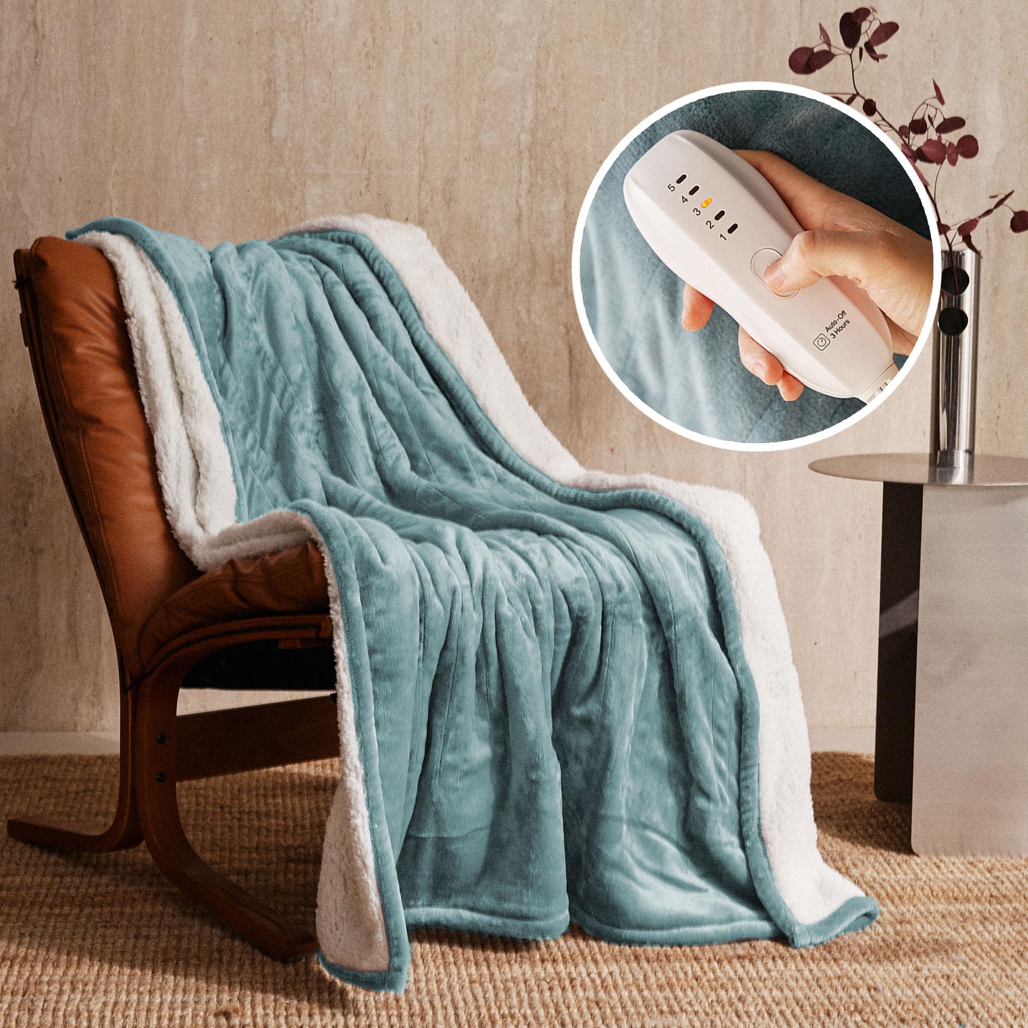JETS HOME Heated Blanket 50x60 - ETL&FCC Certified Flannel Electric Blanket Throw Machine Washable Heating Blanket with 5 Heati