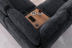 Lilola Home Celine Beige Chenille Fabric Corner Sectional Sofa with Right-Facing Chaise, Cupholders, and Charging Ports