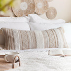 Blissblush Cream Decorative Lumbar Throw Pillow Cover 14X36 Boho Long Cushion For Bed Neutral Accent Farmhouse Pillowcase For Be