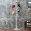 MyGift Modern Large Freestanding Hat Rack Stand, White Metal Retail Wig or Hat Display Stand with 20 Customizable Circular Hooks