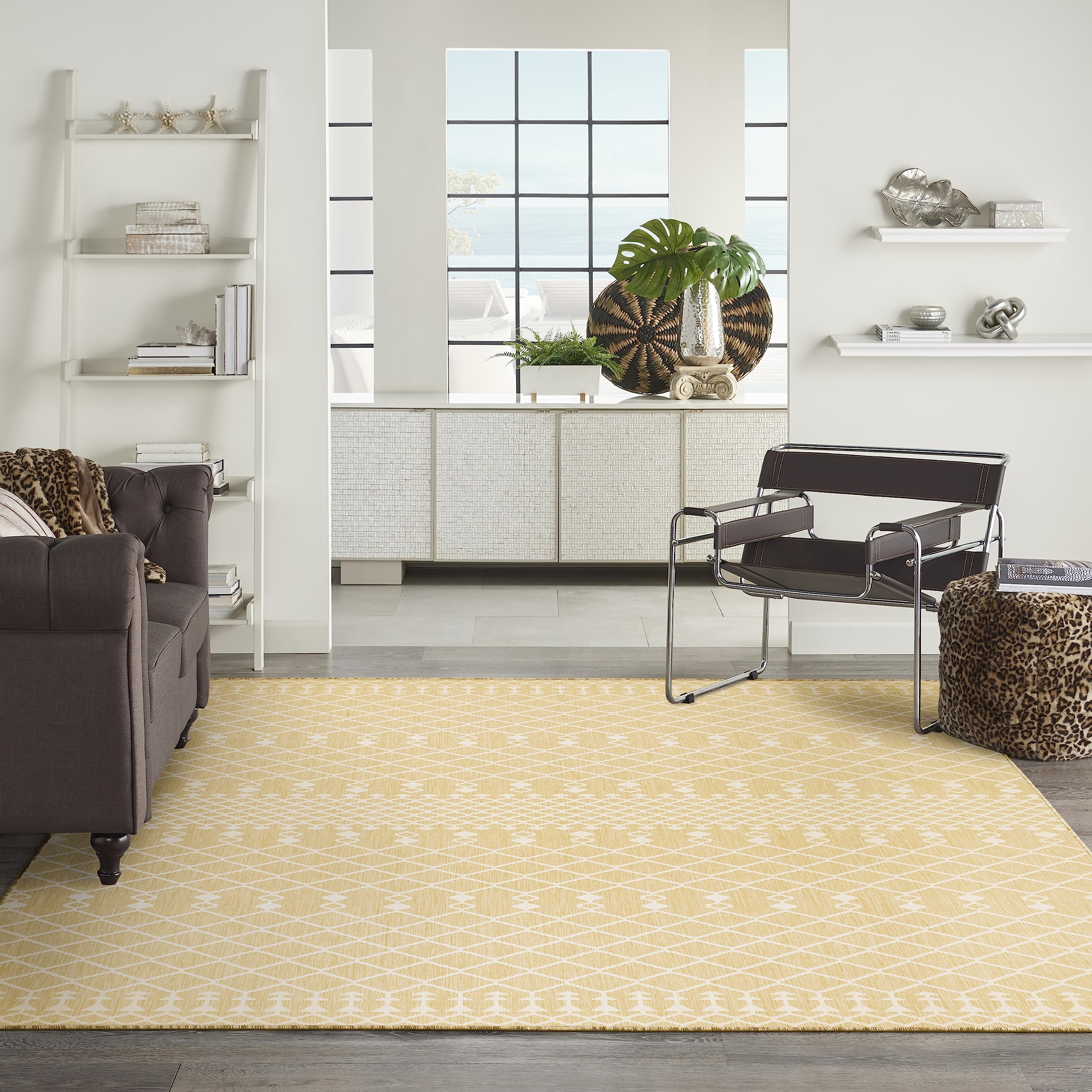Nourison Positano Indoor/Outdoor Yellow 8' X 10' Area Rug, Easy Cleaning, Non Shedding, Bed Room, Living Room, Dining Room, Backyard, Deck, Patio (8X10)