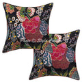 Stylo Culture Decorative Cotton Cushion Covers 16X16 Inch Kantha Embroidered Black Living Room Decor Tropicana Traditional Squar