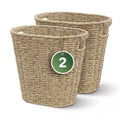 iEGrow 2 Pack Wicker Trash Can, Wicker Waste Basket for Bathroom, Woven Seagrass Wicker Boho Garbage Can Builtin Handles for Be