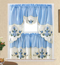 GOHD Rose Melody. 3pcs Kitchen Cafe Curtain Set. Swag and 24 inches Tiers Set for Small Windows. Nice Matching Color Rose Embroi