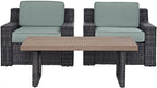 Crosley Furniture Beaufort Beaufort 3-Piece Outdoor Chair and Coffee Table Set, Wicker Patio Conversation Sets, Brown with Mist Cushions