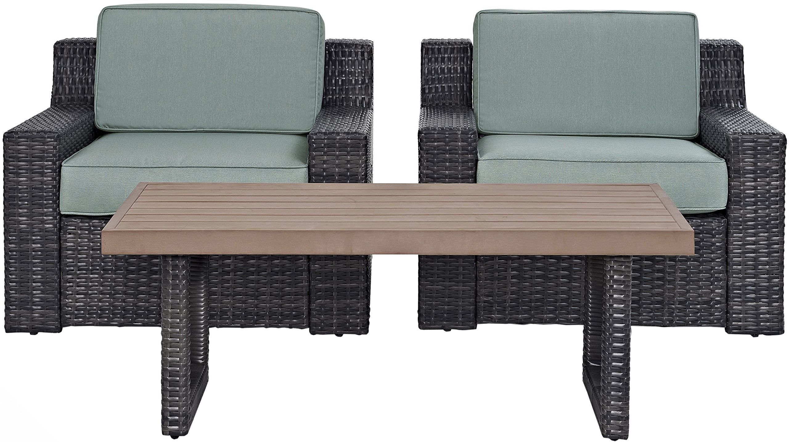Crosley Furniture Beaufort Beaufort 3-Piece Outdoor Chair and Coffee Table Set, Wicker Patio Conversation Sets, Brown with Mist Cushions