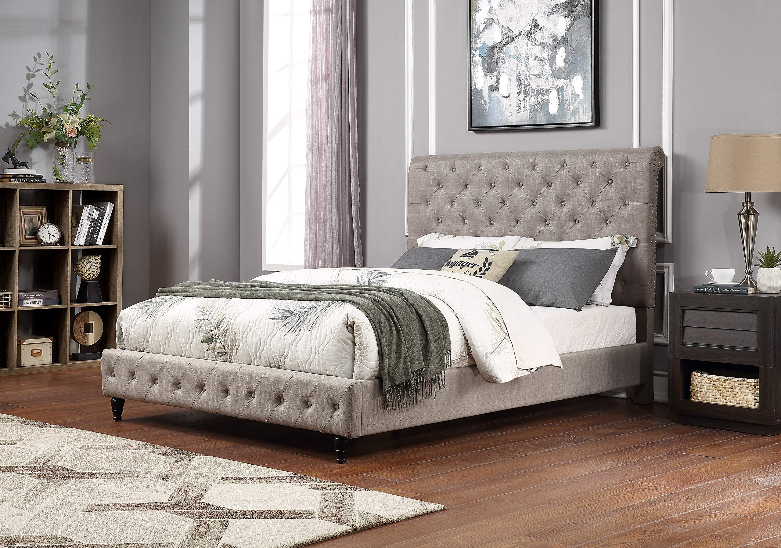Best Master Furniture Kathy Upholstered Fabric Platform Bed, Queen, Grey