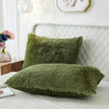Uhamho Fluffy Set Of 2 Pillowcases Faux Fur Throw Pillow Covers King Size Shams Soft Christmas Decorative Zipper Closure (Sage,