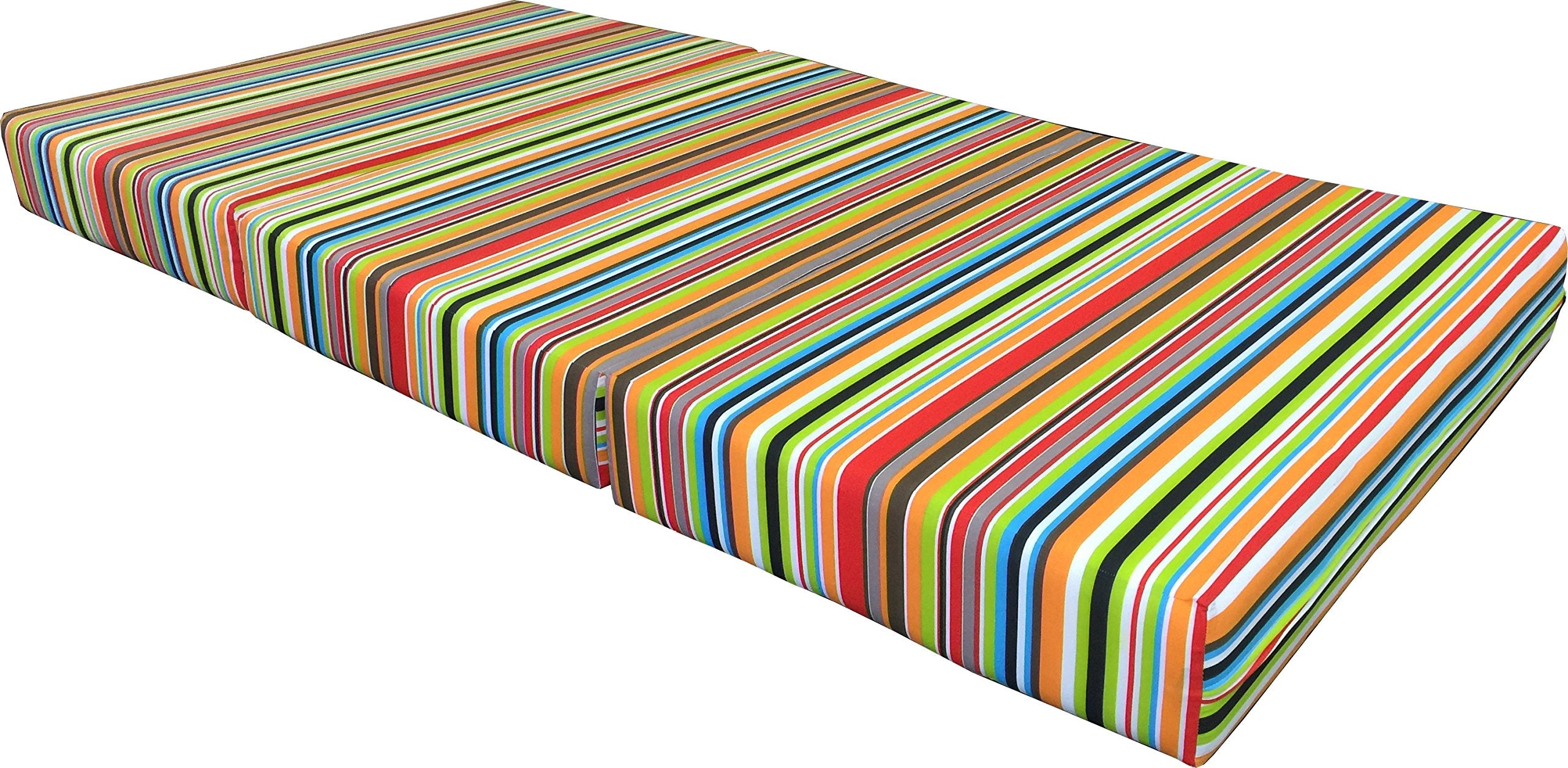 D&D Futon Furniture Multi Color Stripes Shikibuton Trifold Bed, High Density Foam, Folding Ottoman Mattress, Twin Size