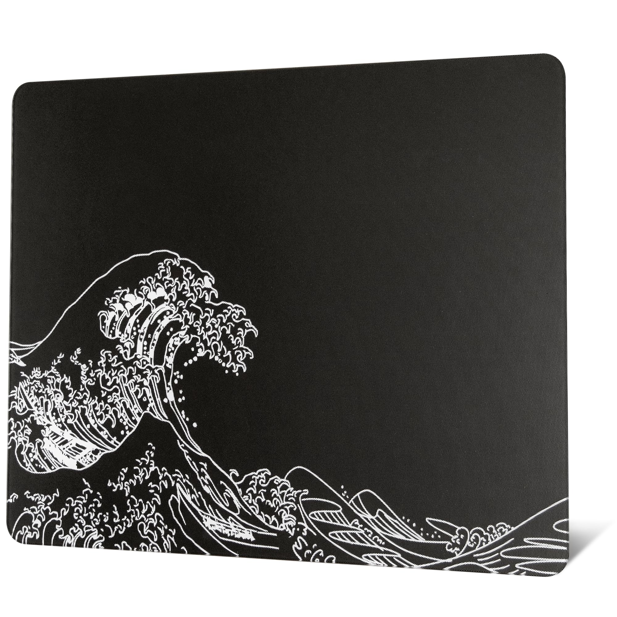 Glass Gaming Mouse Pad, Black Kanagawa Hard Mousepads For Gaming,Professional Large Mouse Mat 410Mm*310Mm, Special Glass Surface