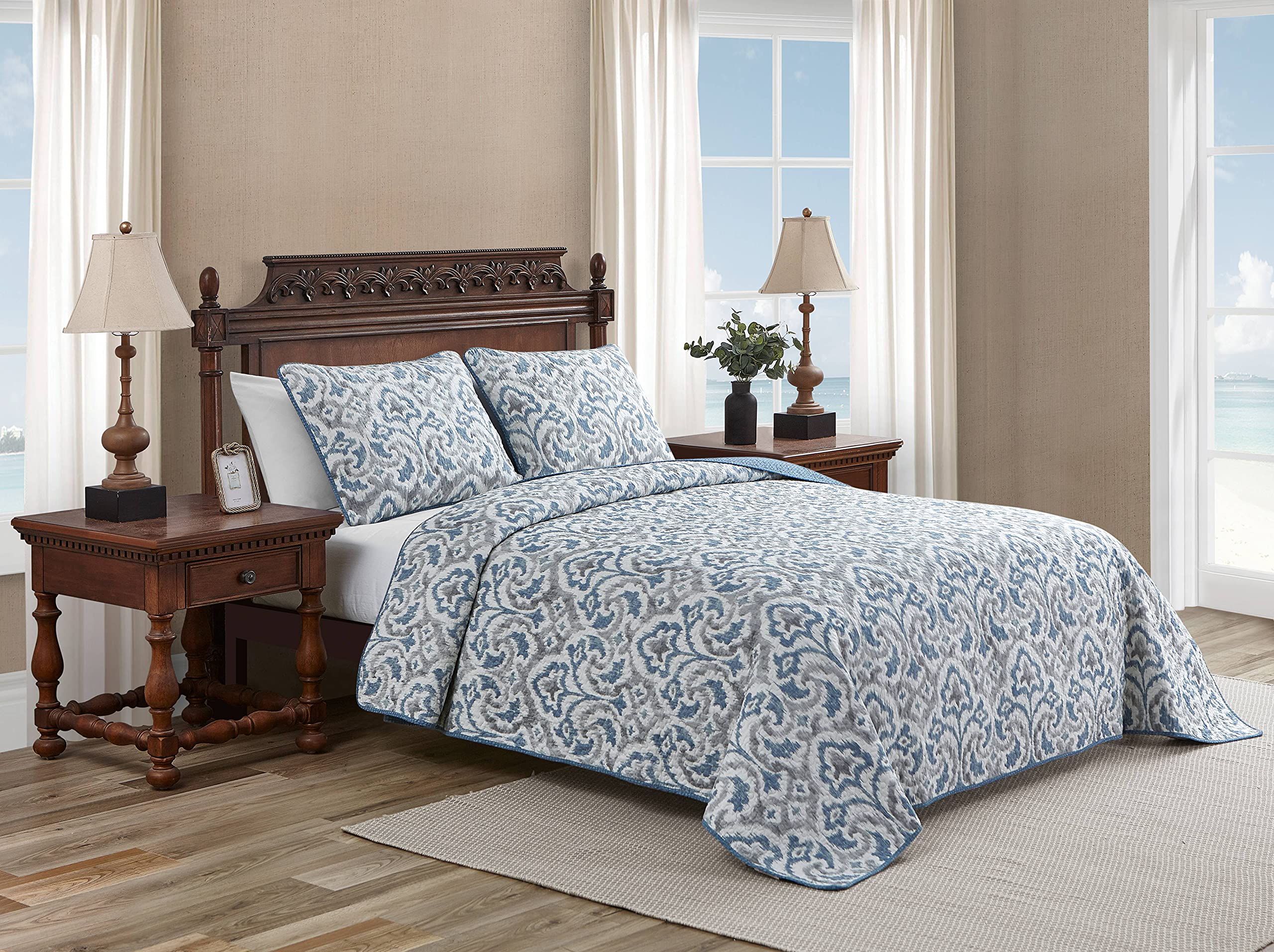 Tommy Bahama - Queen Quilt Set, Reversible Cotton Bedding With Matching Sham, Super Soft Bedding Set (Cape Verde Smoke, Queen)