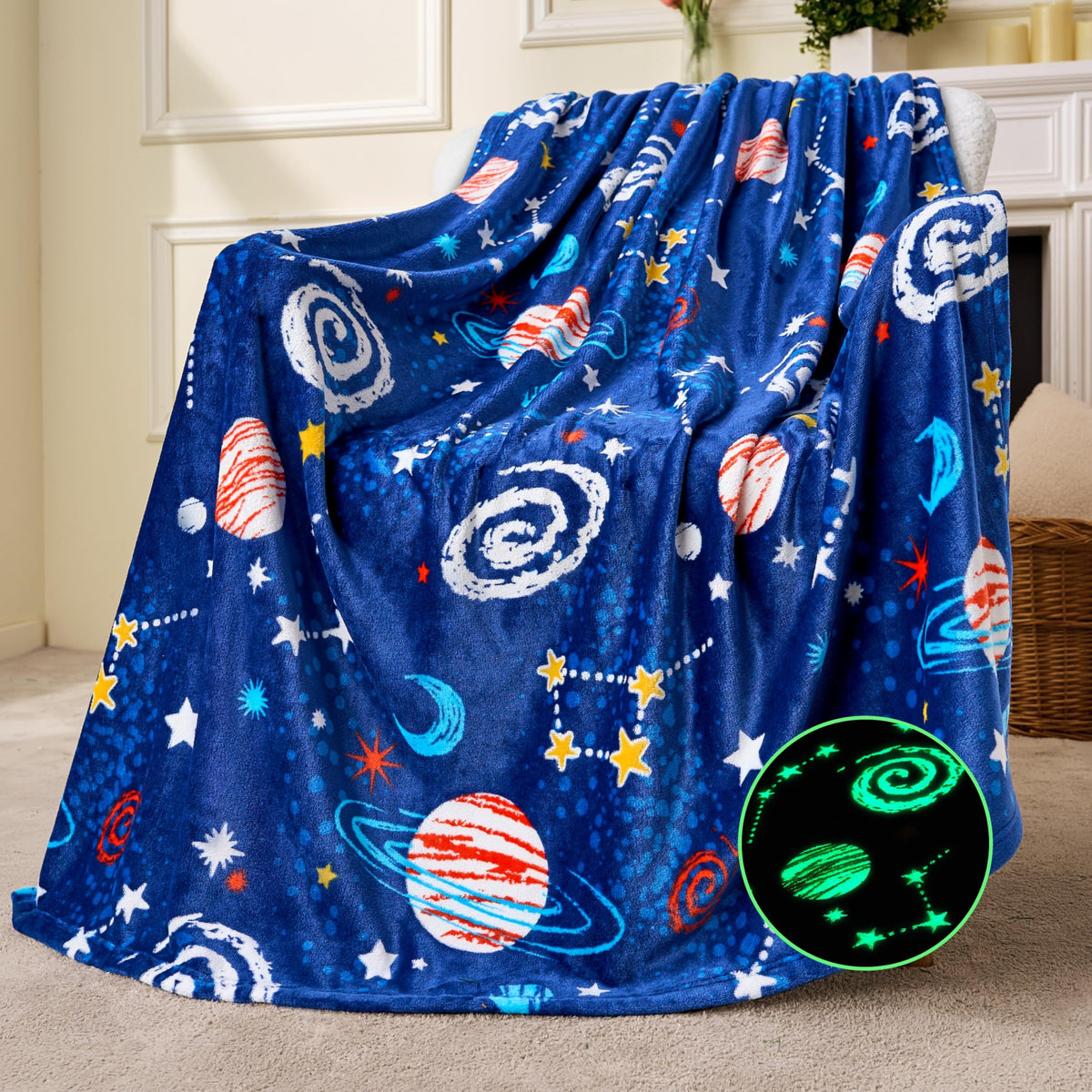 Joiedomi Glow In The Dark Blanket - Space Gifts For Girls Boys Age 2 3 4 5 6 7 8 9 10 11 12 Year Old - Soft Cozy Flannel Kids Th