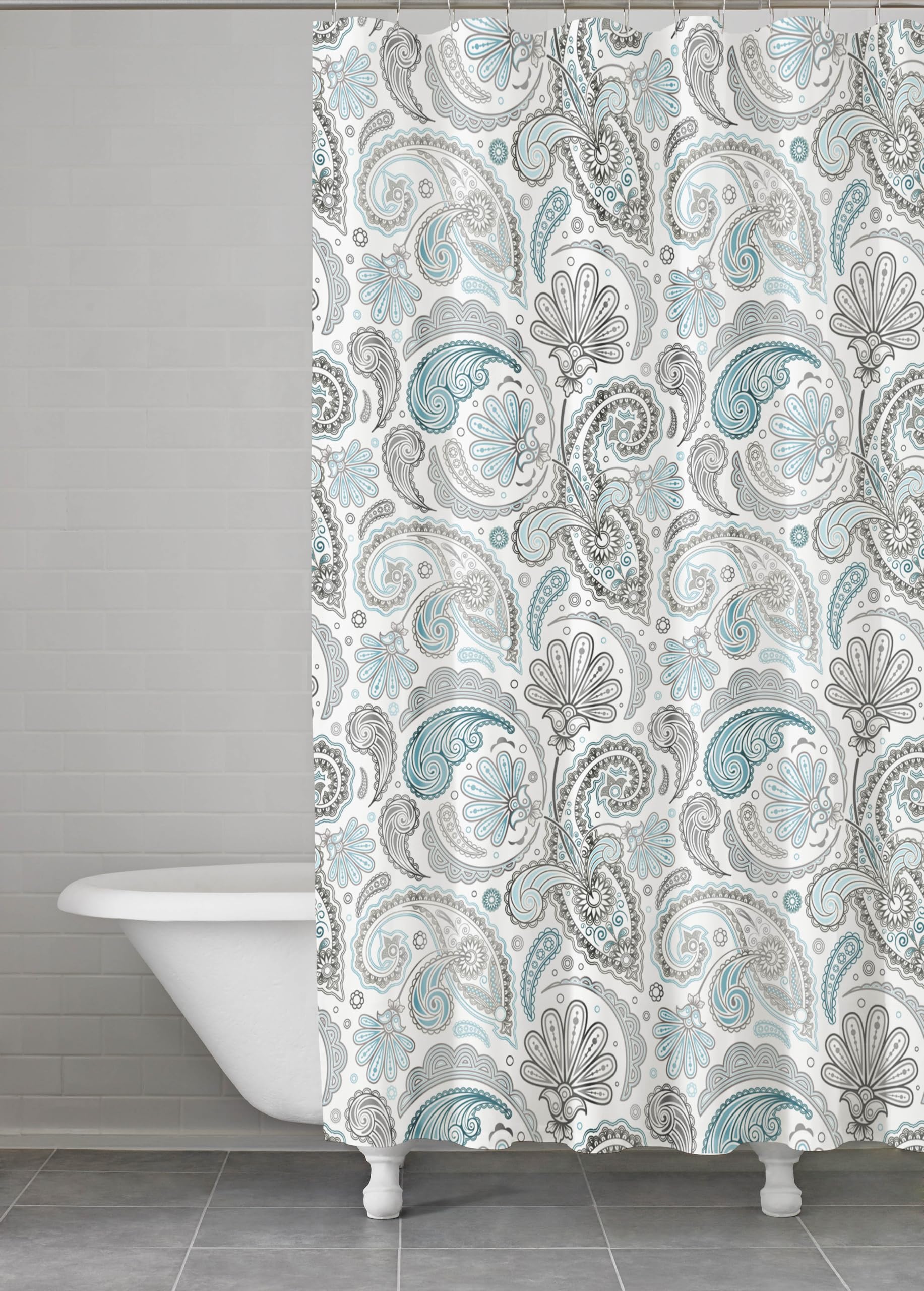 Kassatex Sps-115-Bgr Paisley Shower Curtain, Blue/Grey, 72 By 72-Inch