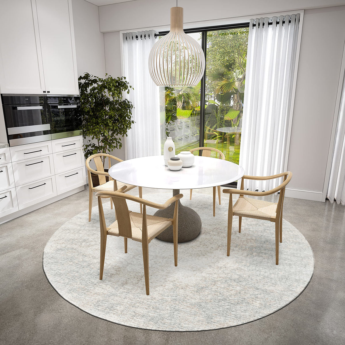 Addison Rugs Rylee Ary31 Grey Washable 8' X 8' Indoor Outdoor Round Rug, Easy Clean, Machine Washable, Non Shedding, Bedroom, Entry, Living Room, Dining Room, Kitchen, Patio Rug