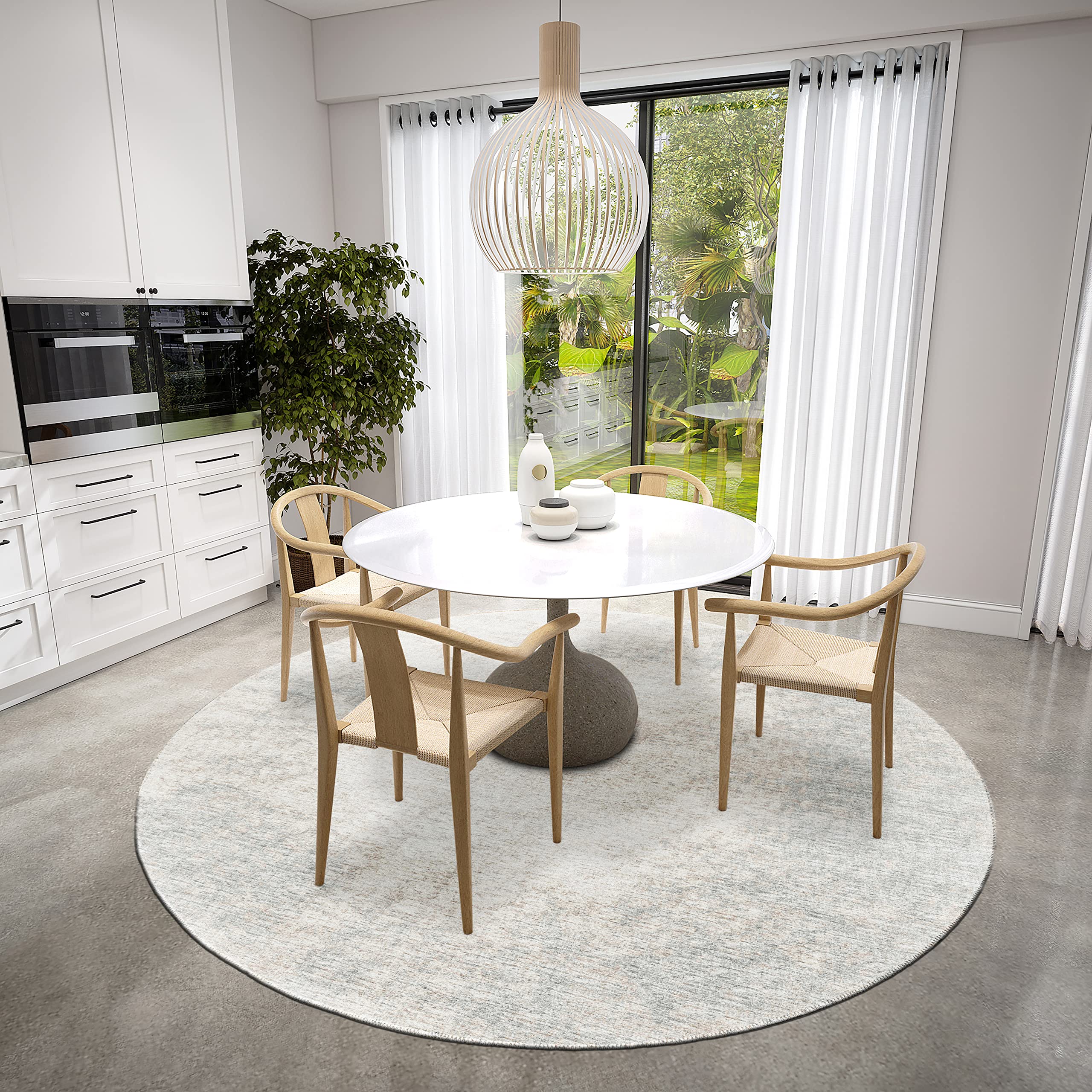 Addison Rugs Rylee Ary31 Grey Washable 8' X 8' Indoor Outdoor Round Rug, Easy Clean, Machine Washable, Non Shedding, Bedroom, Entry, Living Room, Dining Room, Kitchen, Patio Rug