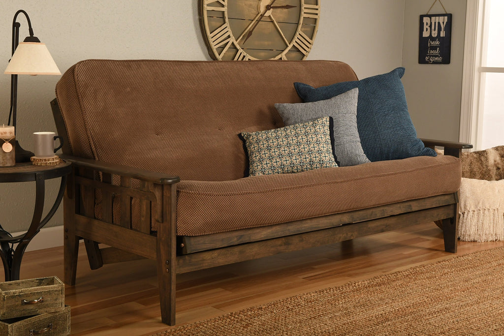 Kodiak Furniture Tucson Full Size Futon Set in Rustic Walnut Finish, Marmont Mocha