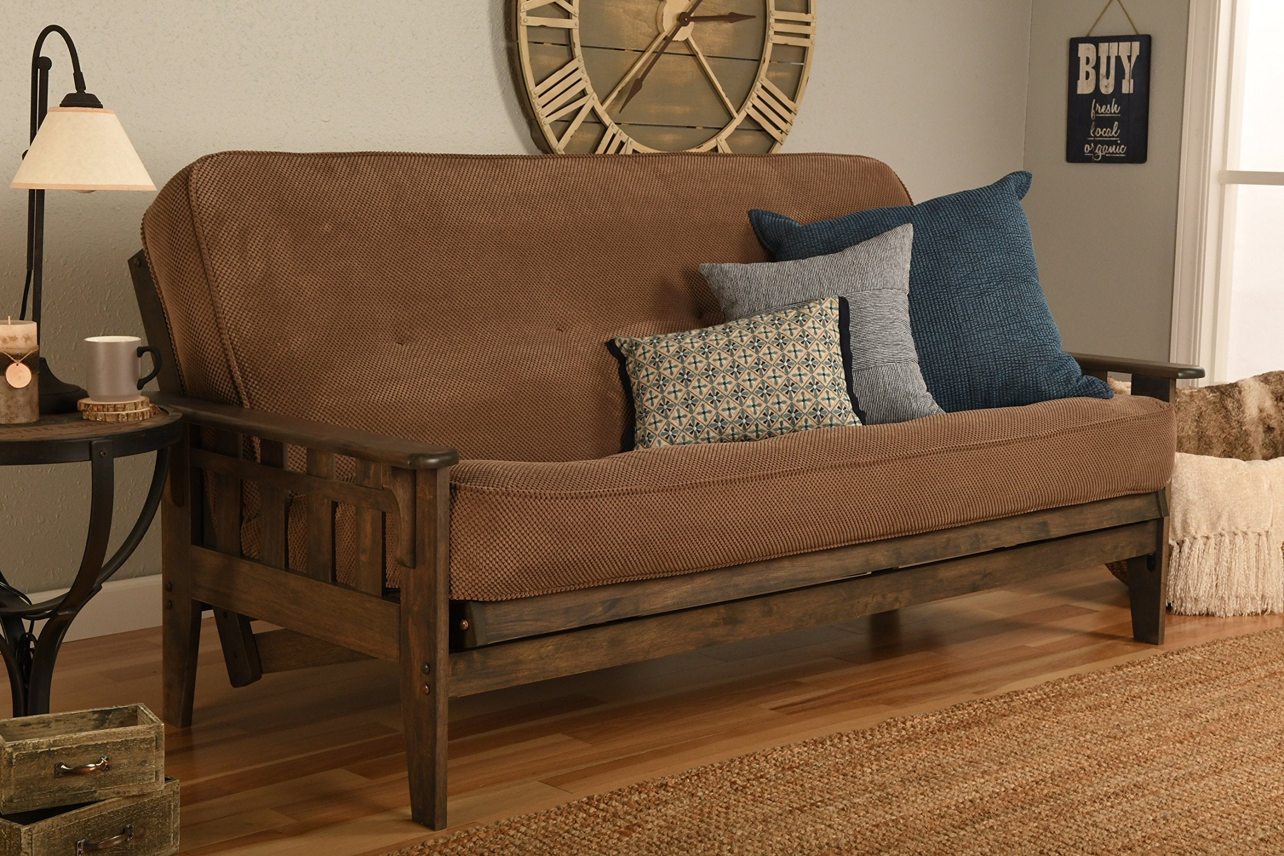 Kodiak Furniture Tucson Full Size Futon Set in Rustic Walnut Finish, Marmont Mocha