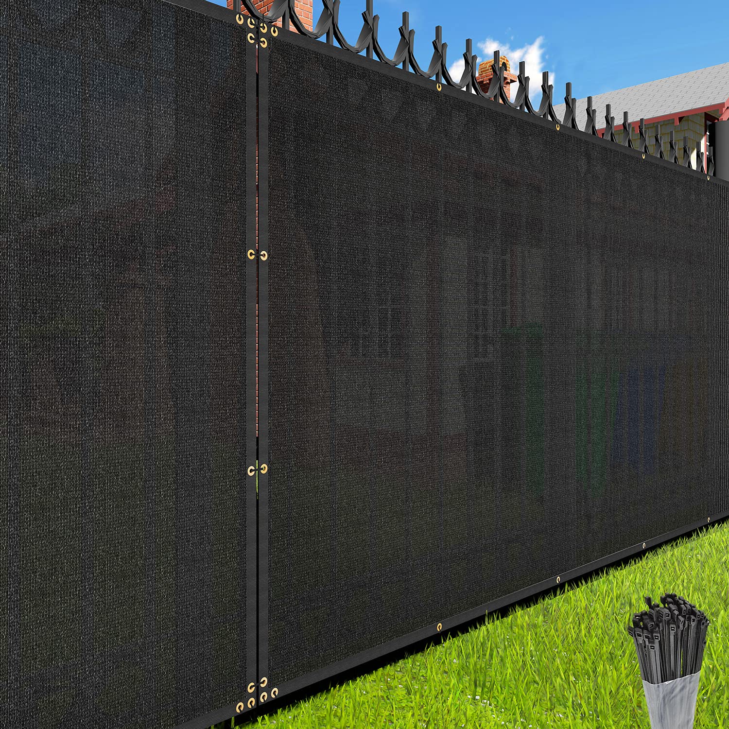 E&K Sunrise Fence Privacy Screen With Zipties, Black 6' X 277' Commercial Outdoor Backyard Porch Deck Shade Windscreen Mesh Fabr
