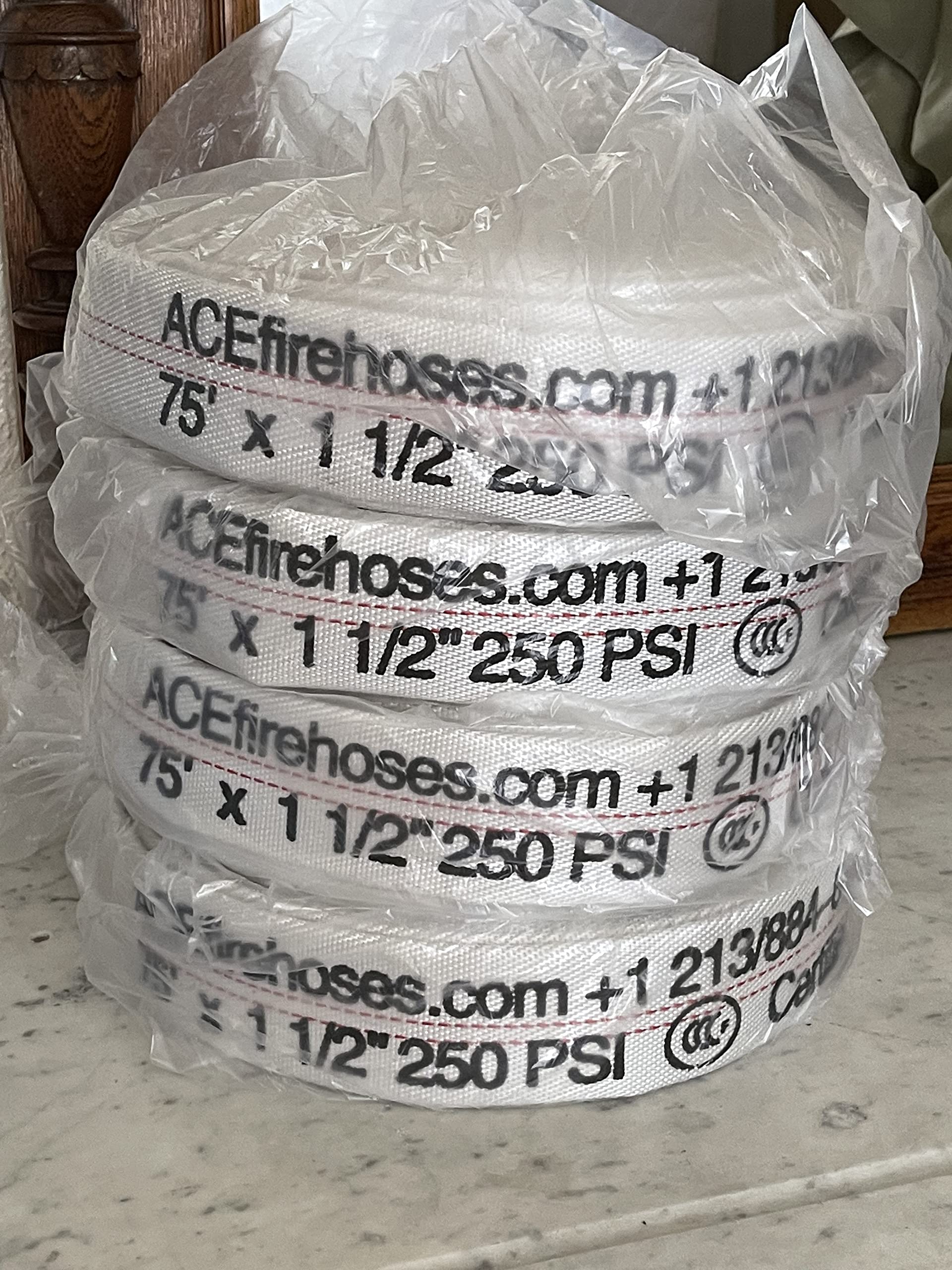 Fire Hose 4 Pack Fm Certified 75 Ft. X 1-1/2 Tested 250 Psi 500 Lb Burst Pressure