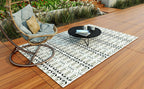 Mad Mats Geometric Moroccan Grey & White Outdoor Rug, Reversible Plastic Mat For Patio, Porch, Poolside, Mudroom, Camping, Rv, D