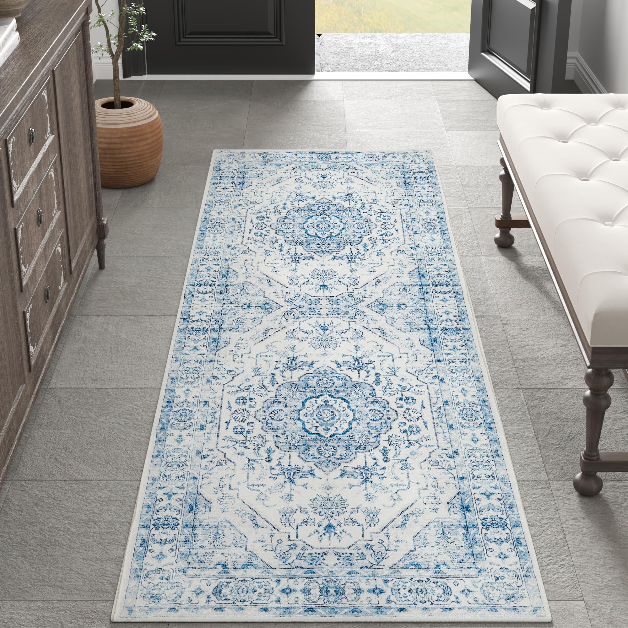 jinchan Runner Rug 2x5 Hallway Rug Washable Rug Medallion Floral Rug Kitchen Runner Rug Accent Rug Vintage Rug Retro Non Slip Th