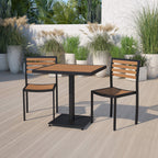 Flash Furniture Outdoor Patio Bistro Dining Table Set With 2 Chairs And Faux Teak Poly Slats