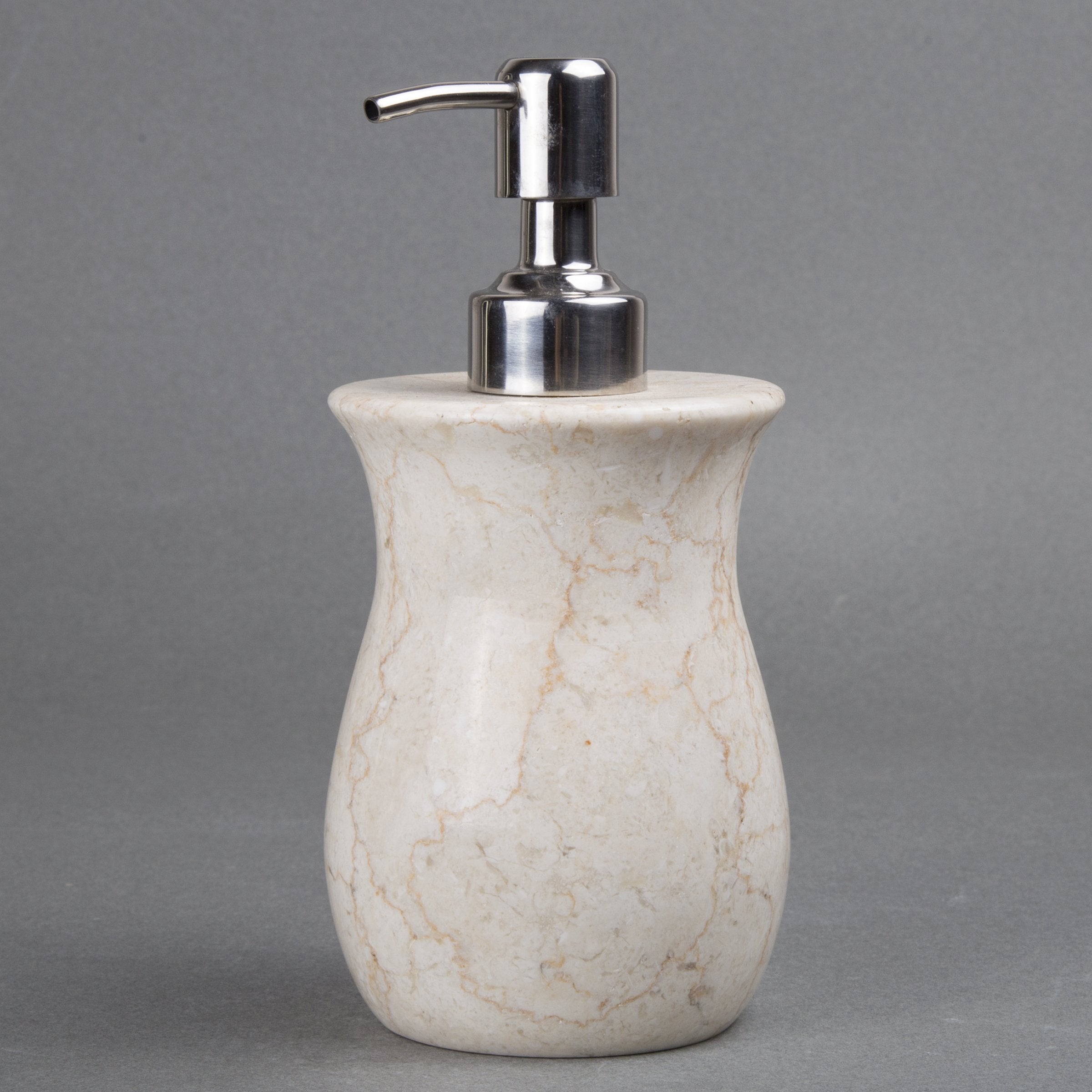 Creative Home Natural Champagne Marble Vase Collection Liquid Soap Lotion Dispenser With Stainless Steel Pump, Beige, 3.3'' Diam